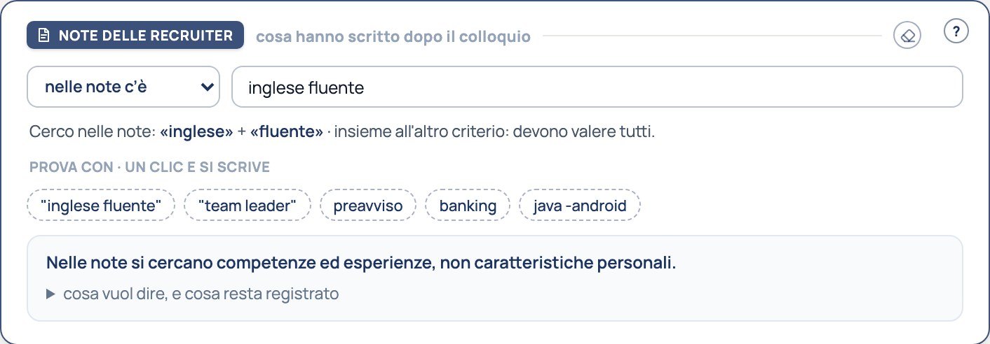 Il riquadro delle note dei colloqui con la ricerca inglese fluente e gli esempi pronti